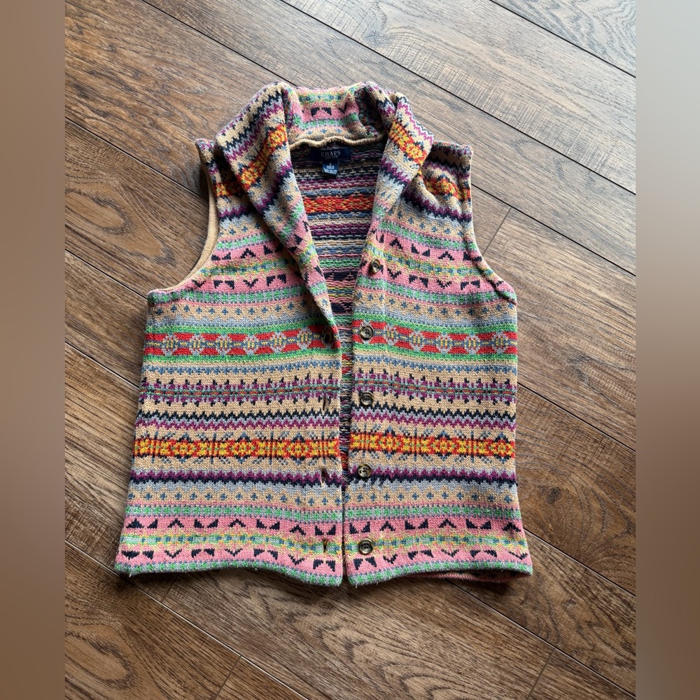 Chaps Multicolor Fair Isle Knit Vest with Shawl Collar
